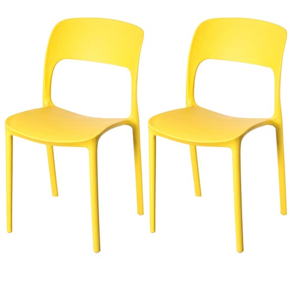 Fabulaxe Modern Plastic Outdoor Dining Chair with Open Curved Back, Yellow, PK 2 QI004227.YL.2 - main